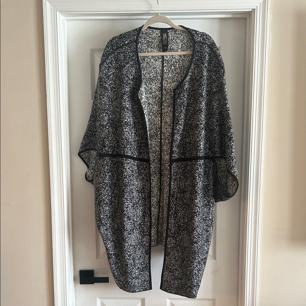 MarlaWynne Women's Black and White Open Sweater/Poncho